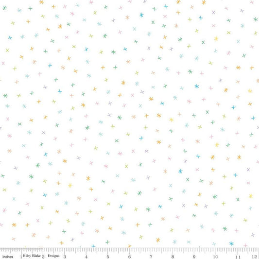 SALE Sunshine Blvd Sparkles C12105 White - Riley Blake Designs - Sunshine Boulevard Crosses Asterisks Non-Metallic - Quilting Cotton Fabric
