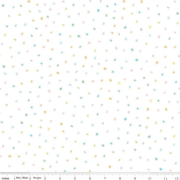 SALE Sunshine Blvd Sparkles C12105 White - Riley Blake Designs - Sunshine Boulevard Crosses Asterisks Non-Metallic - Quilting Cotton Fabric