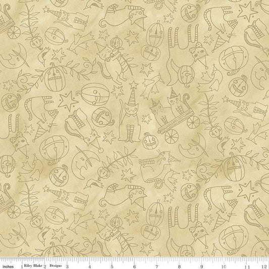 Halloween Whimsy Icons Parchment Cream Tone-on-Tone Fabric - C11823 - Riley Blake Quilting Cotton Fabric