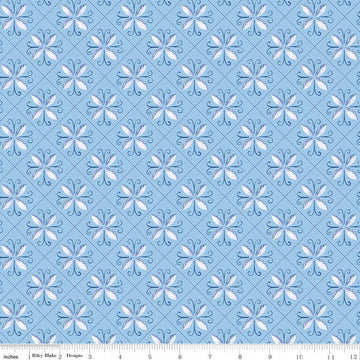 18" End of Bolt - CLEARANCE Sunshine & Dewdrops Tile C11971 Sky - Riley Blake Designs - Geometric Leaf Medallions Blue - Quilting Cotton
