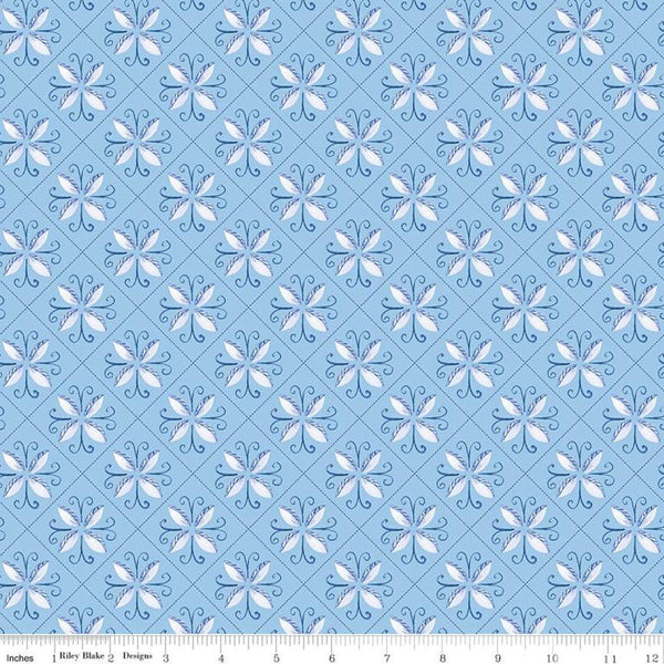 SALE Sunshine and Dewdrops Tile C11971 Sky - Riley Blake Designs - Geometric Leaf Medallions Blue - Quilting Cotton Fabric