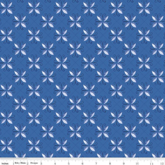 16" End of Bolt - SALE Sunshine & Dewdrops Tile C11971 Blue - Riley Blake Designs - Geometric Leaf Medallions - Quilting Cotton Fabric