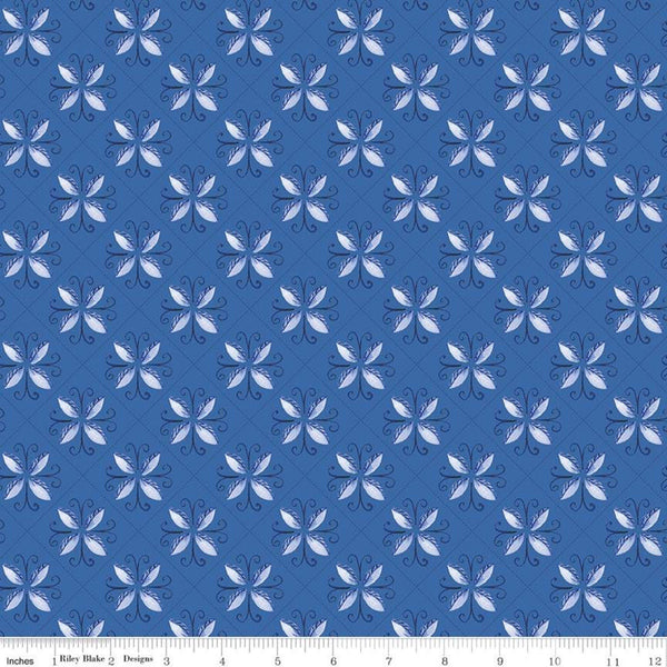 SALE Sunshine and Dewdrops Tile C11971 Blue - Riley Blake Designs - Geometric Leaf Medallions - Quilting Cotton Fabric