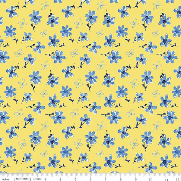 12" End of Bolt - SALE Sunshine and Dewdrops Toss C11972 Yellow - Riley Blake Designs - Floral Flowers - Quilting Cotton Fabric