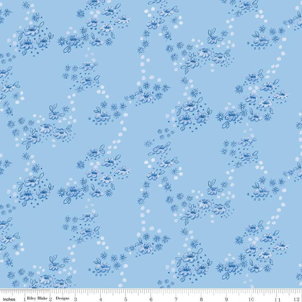 Sunshine and Dewdrops Field C11973 Sky - Riley Blake Designs - Floral Flowers Blue - Quilting Cotton Fabric