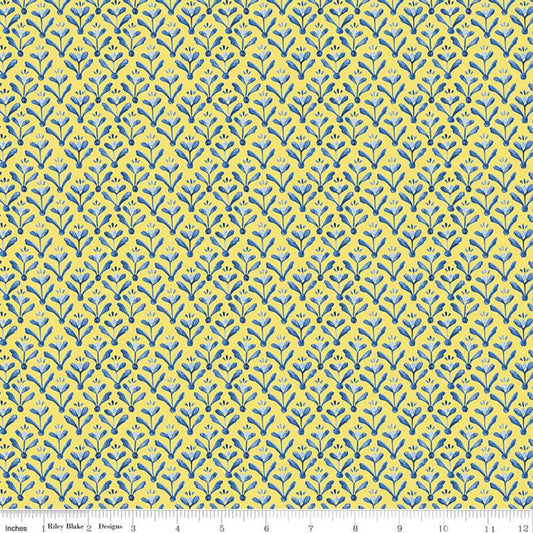 SALE Sunshine & Dewdrops Leaves C11974 Yellow - Riley Blake Designs - Leaf Damask-Like - Quilting Cotton Fabric
