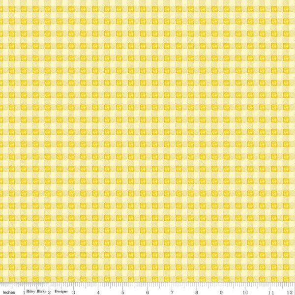 SALE Sunshine and Dewdrops PRINTED Gingham C11977 Yellow - Riley Blake Designs - Check Checks Checkered - Quilting Cotton Fabric