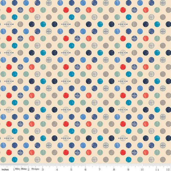 20" End of Bolt Piece - SALE Pan Am Dots C12123 Vanilla - Riley Blake Designs - Dotted Polka Dot Logo - Quilting Cotton Fabric