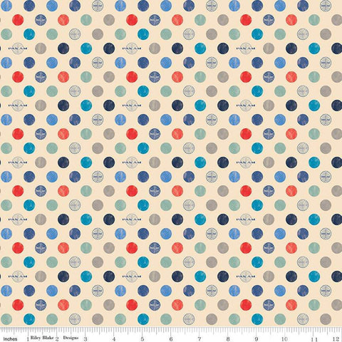 SALE Pan Am Dots C12123 Vanilla - Riley Blake Designs - Dotted Polka Dot Logo - Quilting Cotton Fabric