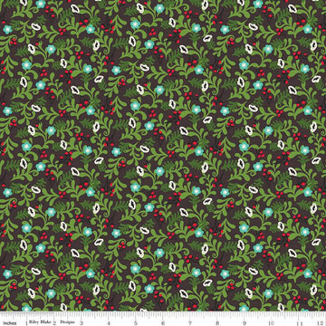 Winter Wonder Floral C12063 Charcoal - Riley Blake Designs - Christmas Leaves Flowers Berries - Quilting Cotton Fabric