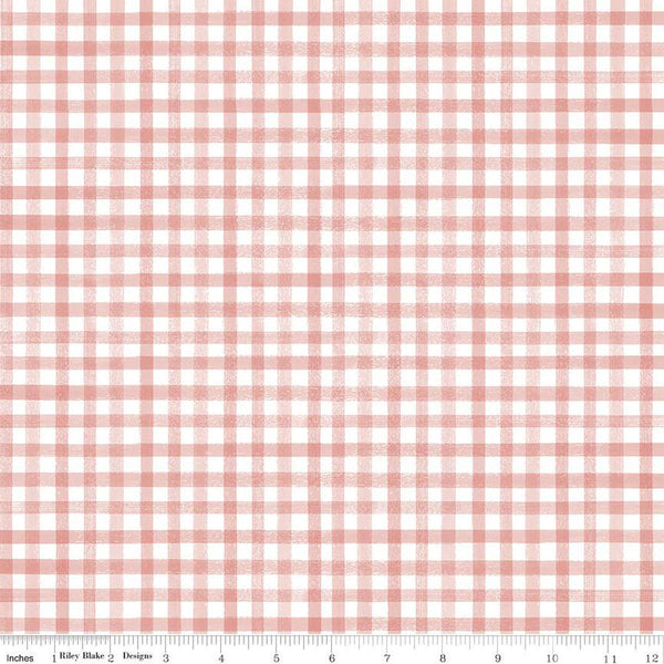 SALE Flower Garden Plaid C11904 Coral - Riley Blake Designs - Coral Cream PRINTED Gingham Checks Check - Quilting Cotton Fabric