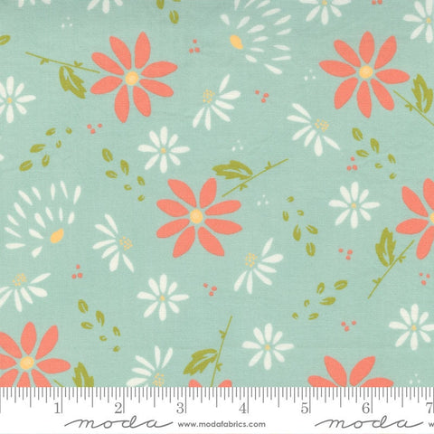 9" End of Bolt - SALE Seashore Drive Bliss 37620 Sky - Moda Fabrics - Floral Flowers Aqua - Quilting Cotton Fabric