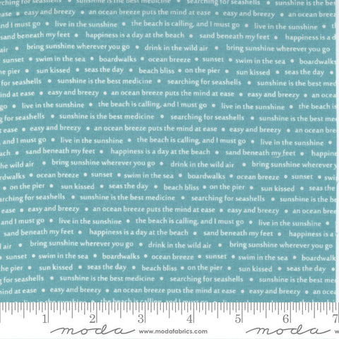 SALE Seashore Drive Sea Song 37625 Teal - Moda Fabrics - Text Words Turquoise - Quilting Cotton Fabric