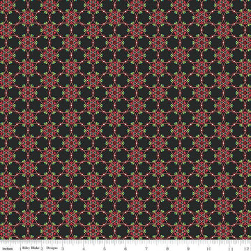 SALE Winter Wonder Medallion C12064 Black - Riley Blake - Christmas Floral Flowers Berries Leaves Snowflakes - Quilting Cotton Fabric
