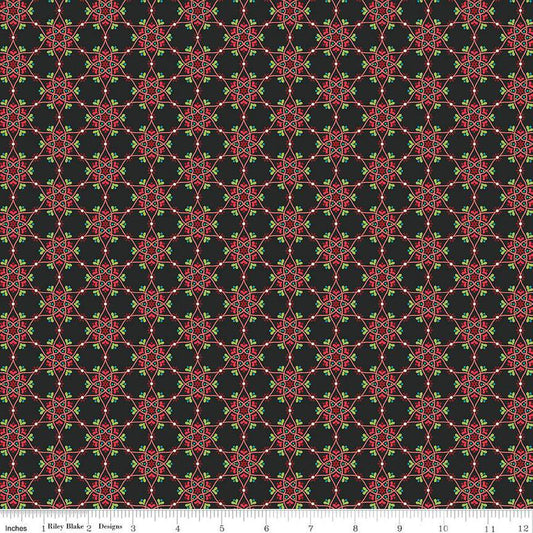 SALE Winter Wonder Medallion C12064 Black - Riley Blake - Christmas Floral Flowers Berries Leaves Snowflakes - Quilting Cotton Fabric