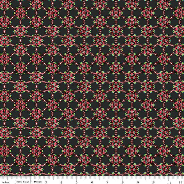 SALE Winter Wonder Medallion C12064 Black - Riley Blake - Christmas Floral Flowers Berries Leaves Snowflakes - Quilting Cotton Fabric