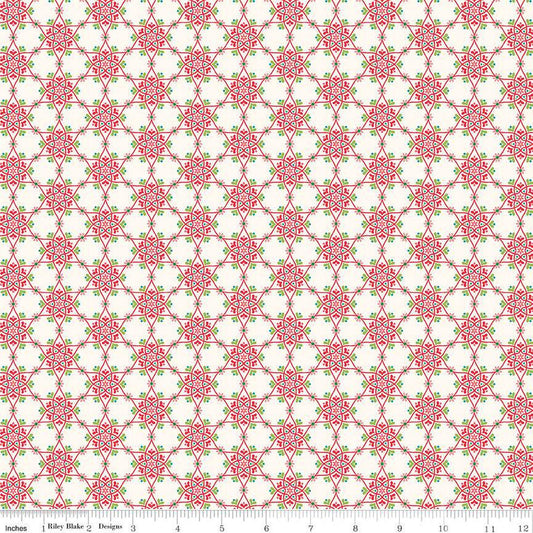 SALE Winter Wonder Medallion C12064 Cream - Riley Blake - Christmas Floral Flowers Berries Leaves Snowflakes - Quilting Cotton Fabric