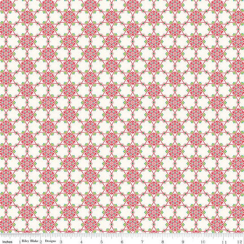SALE Winter Wonder Medallion C12064 Cream - Riley Blake - Christmas Floral Flowers Berries Leaves Snowflakes - Quilting Cotton Fabric