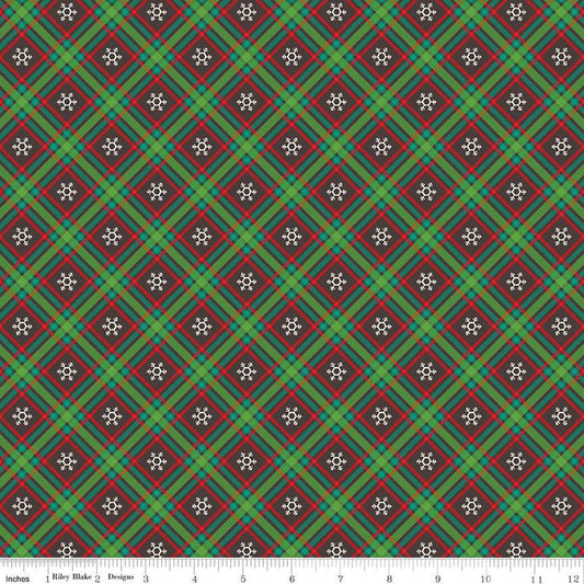 22" End of Bolt Piece SALE Winter Wonder Plaid C12067 Charcoal Riley Blake Designs Christmas Diagonal White Snowflake Quilting Cotton Fabric