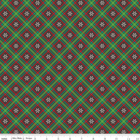 SALE Winter Wonder Plaid C12067 Charcoal - Riley Blake Designs - Christmas Diagonal White Snowflakes - Quilting Cotton Fabric