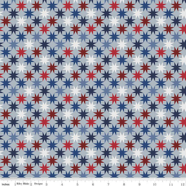 Picadilly Seeing Stars C11892 Gray - Riley Blake Designs - Patriotic Independence Day Geometric - Quilting Cotton Fabric