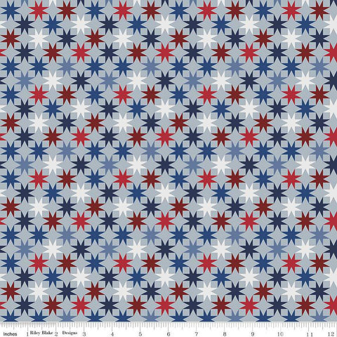 Picadilly Seeing Stars C11892 Gray - Riley Blake Designs - Patriotic Independence Day Geometric - Quilting Cotton Fabric