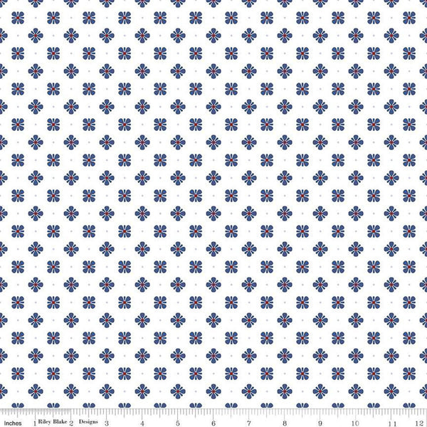 SALE Picadilly Pansy C11895 White - Riley Blake Designs - Patriotic Independence Day Floral Flowers - Quilting Cotton Fabric