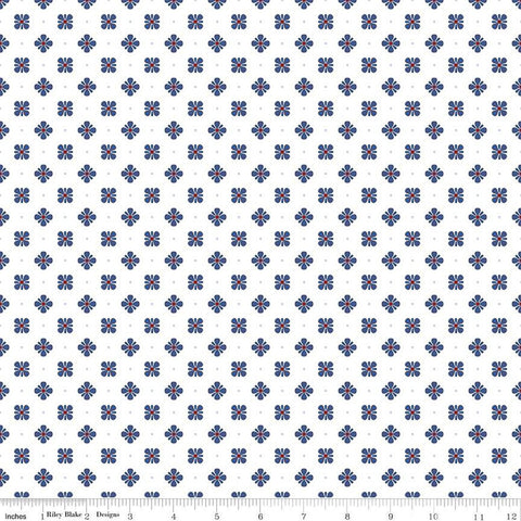 SALE Picadilly Pansy C11895 White - Riley Blake Designs - Patriotic Independence Day Floral Flowers - Quilting Cotton Fabric