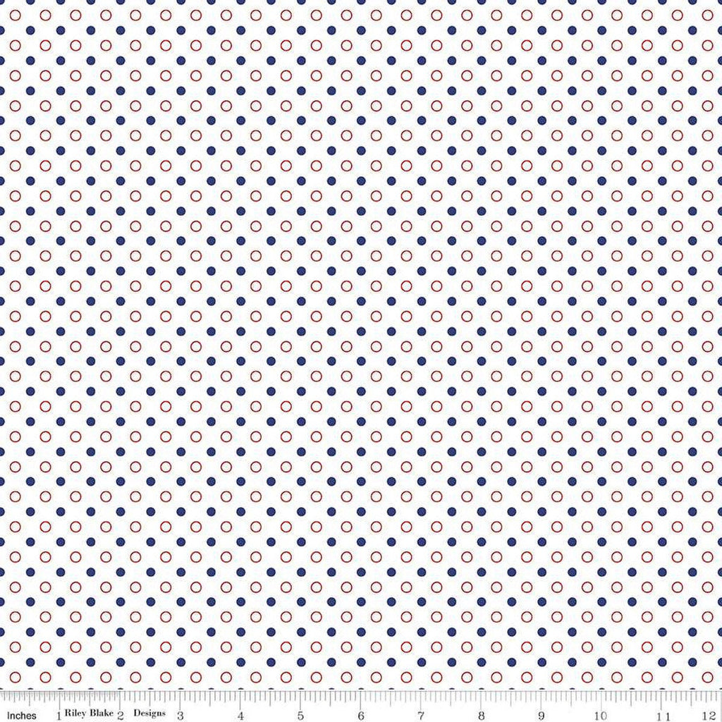 Picadilly Dots C11897 White - Riley Blake Designs - Patriotic Independence Day Polka Dot Dotted - Quilting Cotton Fabric