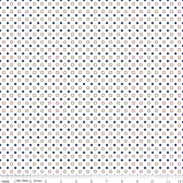 SALE Picadilly Dots C11897 White - Riley Blake Designs - Patriotic Independence Day Polka Dot Dotted - Quilting Cotton Fabric