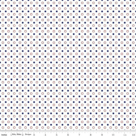 SALE Picadilly Dots C11897 White - Riley Blake Designs - Patriotic Independence Day Polka Dot Dotted - Quilting Cotton Fabric