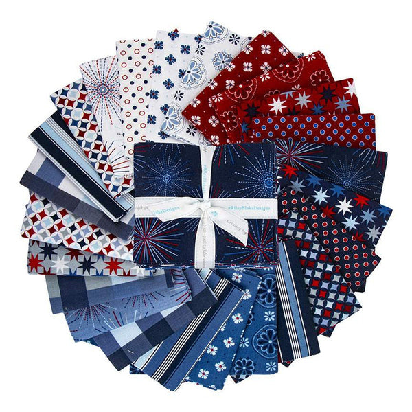 Picadilly Fat Quarter Bundle 24 pieces - Riley Blake Designs - Pre cut Precut - Patriotic Independence Day - Quilting Cotton Fabric