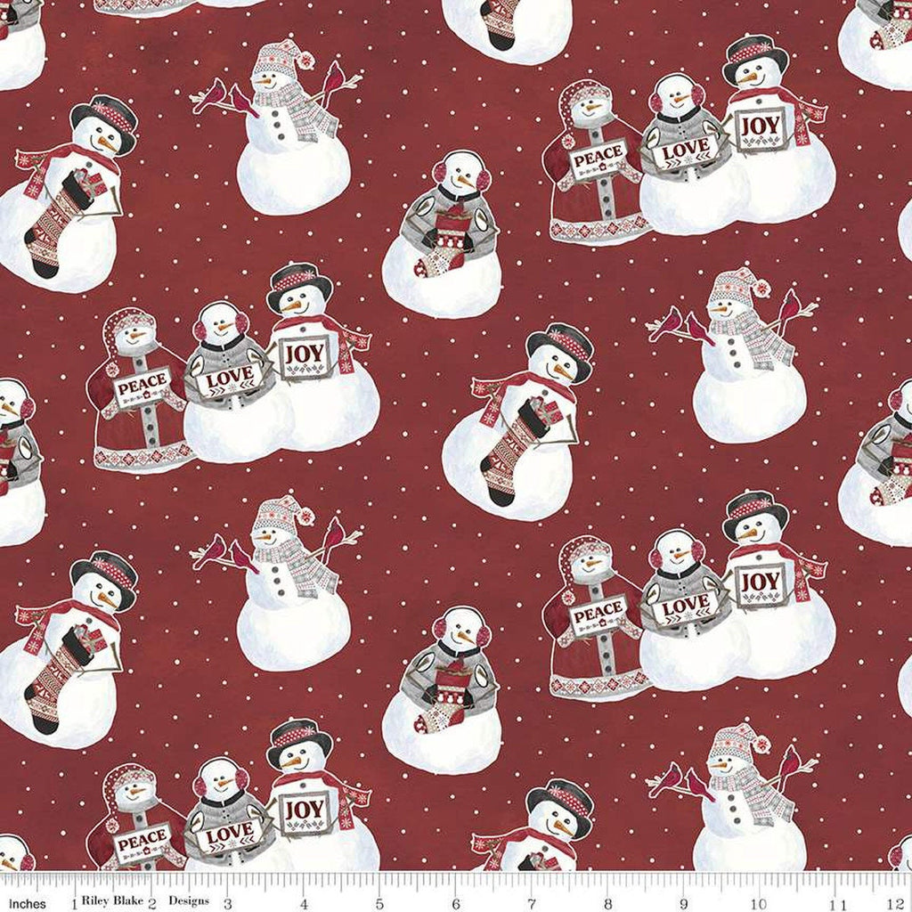 FLANNEL Hello Winter Main F11940 Red - Riley Blake Designs - Christmas Snowmen Peace Love Joy Stockings Birds - FLANNEL Cotton Fabric