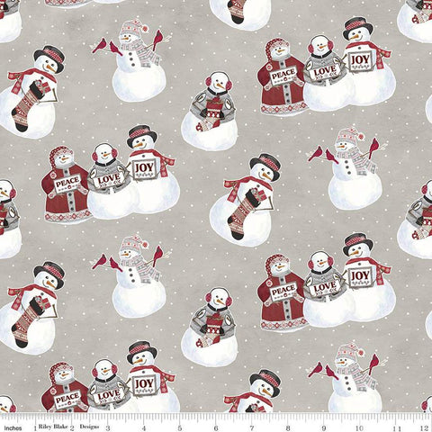SALE FLANNEL Hello Winter Main F11940 Taupe - Riley Blake Designs - Christmas Snowmen Peace Love Joy Stockings Birds - FLANNEL Cotton Fabric