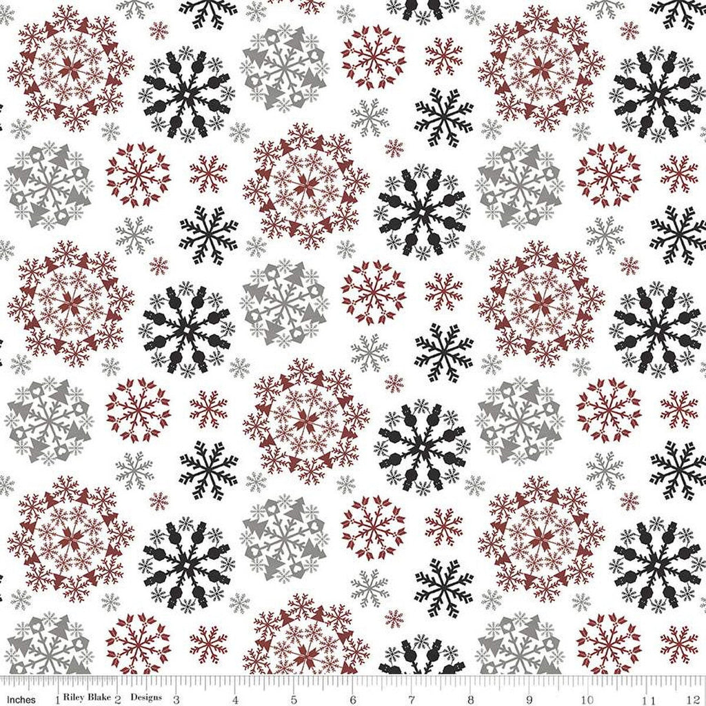 21" End of Bolt - SALE FLANNEL Hello Winter Snowflakes F11943 Multi - Riley Blake Designs - Christmas Multi on White - FLANNEL Cotton Fabric
