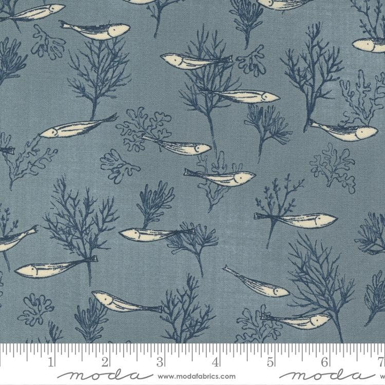 SALE To the Sea Shoal 16932 Sky - Moda Fabrics - Fish Coral Light Blue - Quilting Cotton Fabric