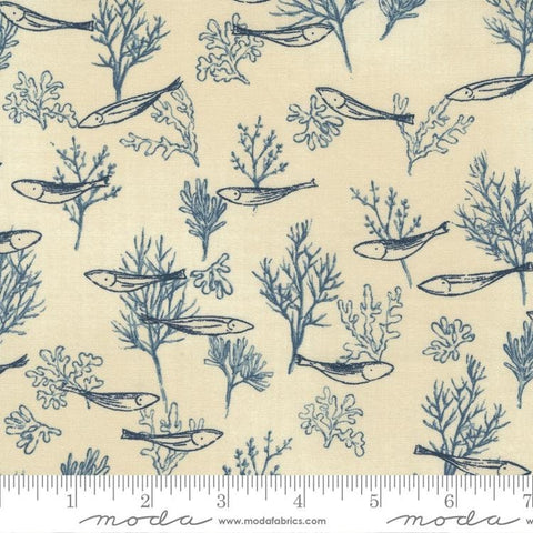 SALE To the Sea Shoal 16932 Pearl - Moda Fabrics - Fish Coral Natural - Quilting Cotton Fabric