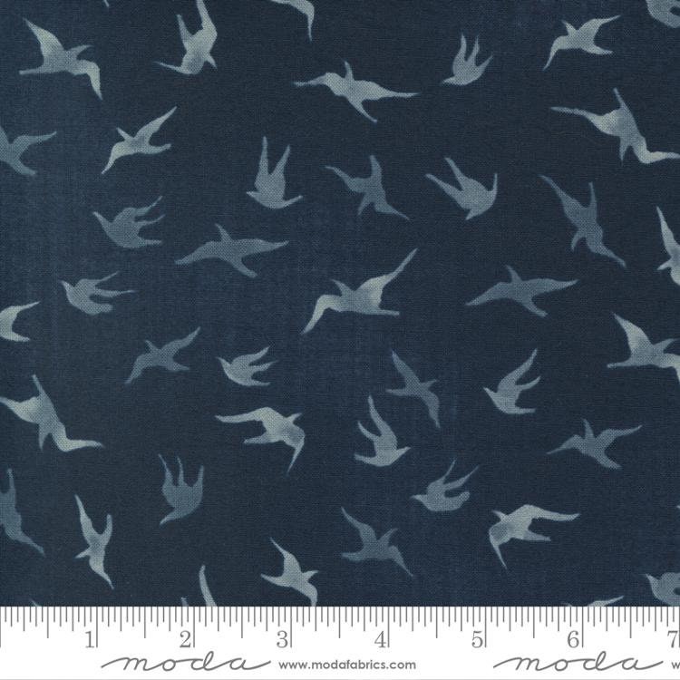 SALE To the Sea Kittiwake 16933 Dark Ocean - Moda Fabrics - Kittiwakes Bird Birds Dark Blue - Quilting Cotton Fabric