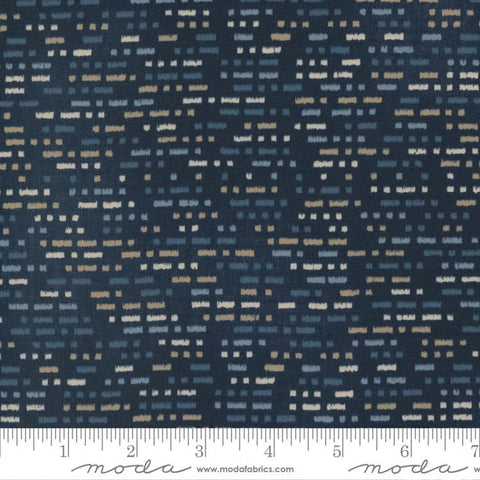 To the Sea Morse Code 16935 Dark Ocean - Moda Fabrics - Geometric Dashes Dark Blue - Quilting Cotton Fabric