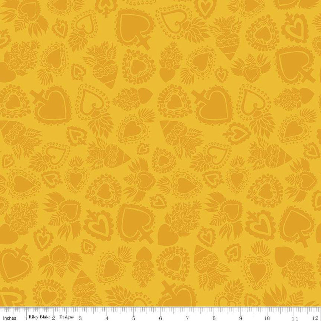 SALE Amor Eterno Hearts C11813 Yellow - Riley Blake Designs - Eternal Love Dia de Muertos Tone-on-Tone Mexico - Quilting Cotton Fabric