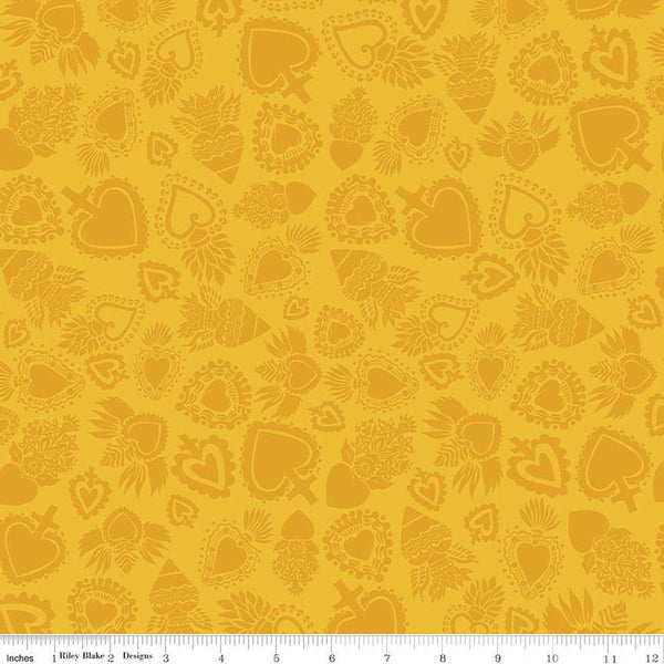 CLEARANCE Amor Eterno Hearts C11813 Yellow - Riley Blake Designs - Eternal Love Dia de Muertos Tone-on-Tone Mexico - Quilting Cotton Fabric