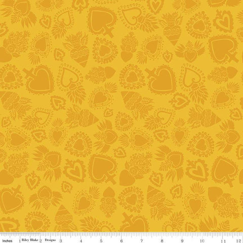 SALE Amor Eterno Hearts C11813 Yellow - Riley Blake Designs - Eternal Love Dia de Muertos Tone-on-Tone Mexico - Quilting Cotton Fabric