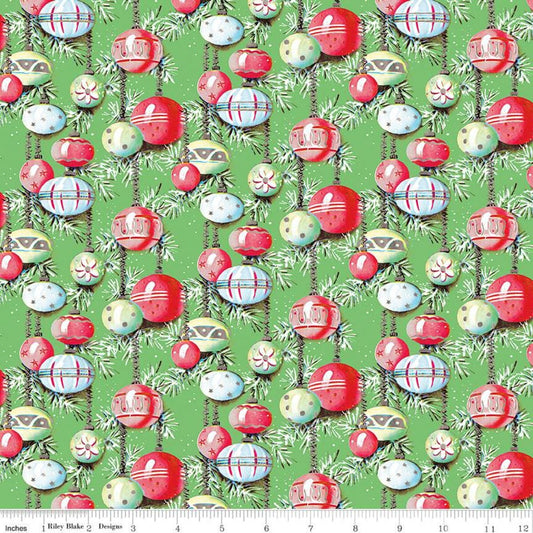 29" End of Bolt - Christmas Joys Ornaments C12251 Green - Riley Blake Designs - Pine Needles - Quilting Cotton Fabric