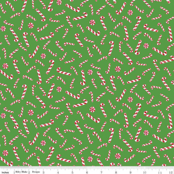 Christmas Joys Candy Canes C12252 Green - Riley Blake Designs - Quilting Cotton Fabric