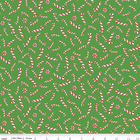 Christmas Joys Candy Canes C12252 Green - Riley Blake Designs - Quilting Cotton Fabric