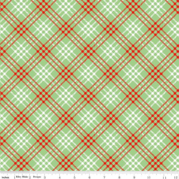 SALE Christmas Joys Plaid C12253 Green - Riley Blake Designs - Diagonal - Quilting Cotton Fabric