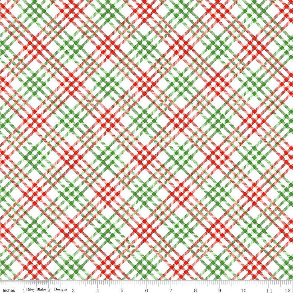 Christmas Joys Plaid C12253 White - Riley Blake Designs - Diagonal - Quilting Cotton Fabric