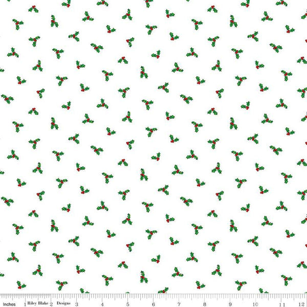 Christmas Joys Holly C12254 White - Riley Blake Designs - Holly Berries - Quilting Cotton Fabric