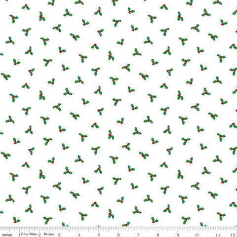 Christmas Joys Holly C12254 White - Riley Blake Designs - Holly Berries - Quilting Cotton Fabric