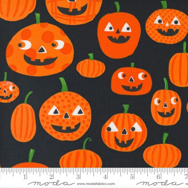 CLEARANCE Too Cute to Spook Pumpkin 22420 Black Cat - Moda Fabrics - Halloween Jack o' Lanterns Pumpkins - Quilting Cotton Fabric